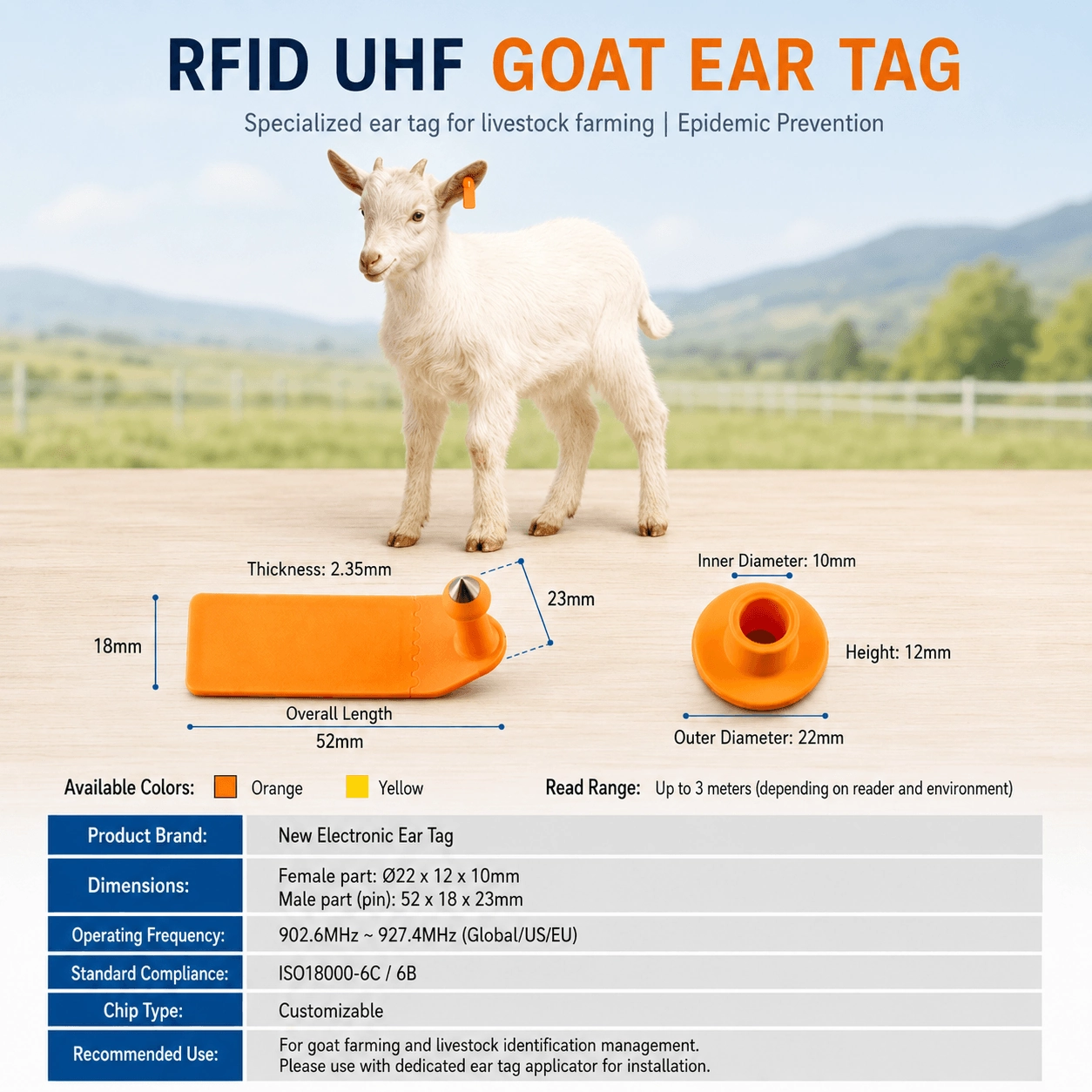 RFID sauðfjáreyrnamerki til að auðkenna búfé